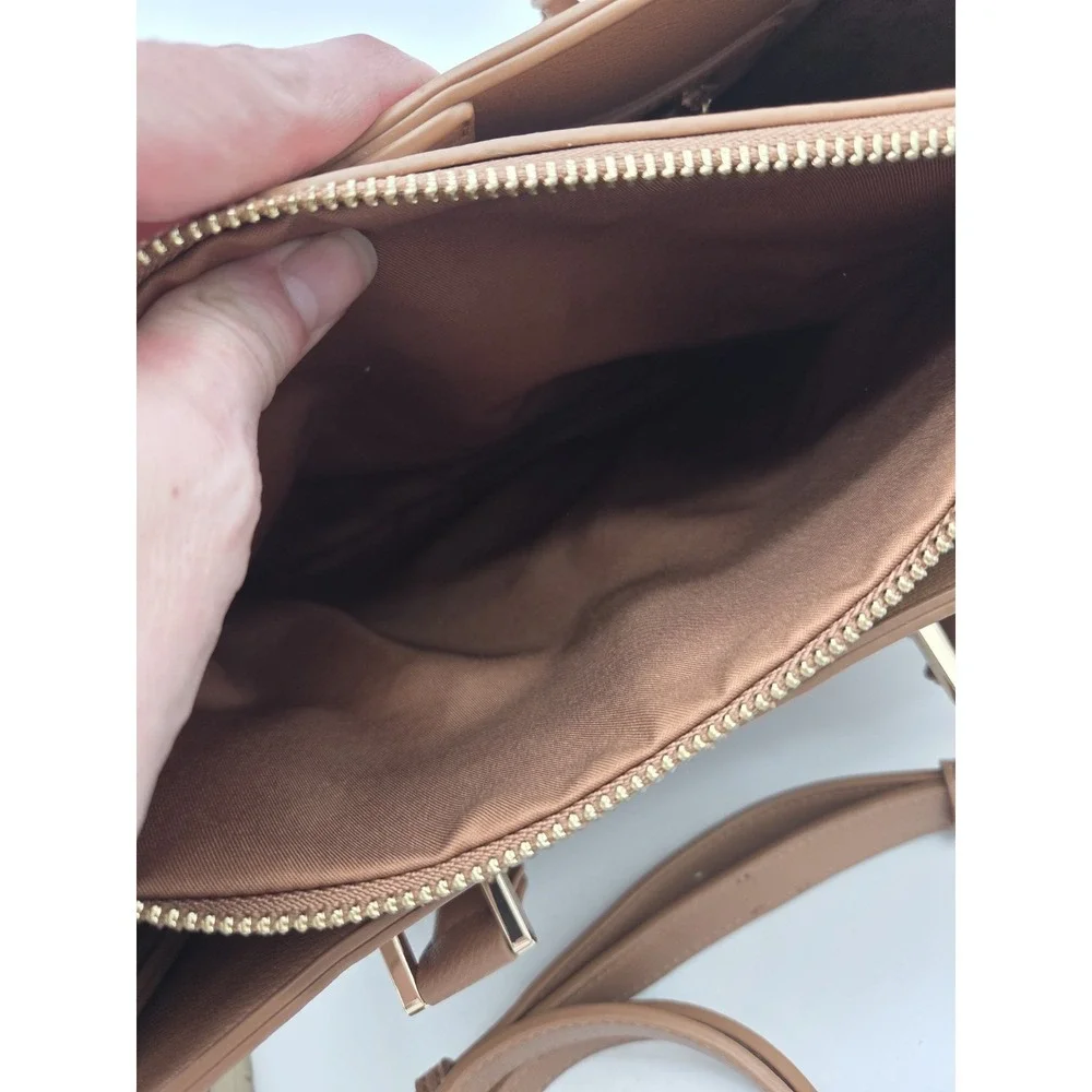 MIZTIQUE Two Handle Brown Satchel Faux Leather Crossbody‎ Large Compartments NEW